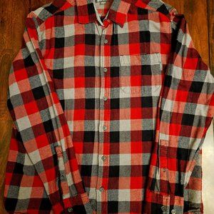 Eddie Bauer Red Black Gray Plaid Button-Down Shirt